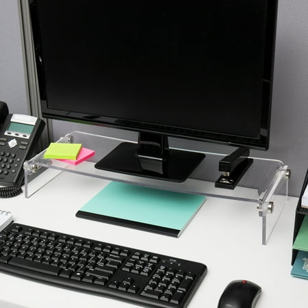 Mind Reader - Monitor Stand, Desktop Organizer, Riser, Office, Acrylic, 8.5"L x 23.5"W x 4.125"H - Clear