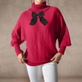 thumbnail image 2 of Cute Sweaters for Women Teen Girls with Bowknot Lapel/High Neck Long Sleeve Knitted Crop Plain Pullover Winter Tops (M, Red|Turtleneck), 2 of 4