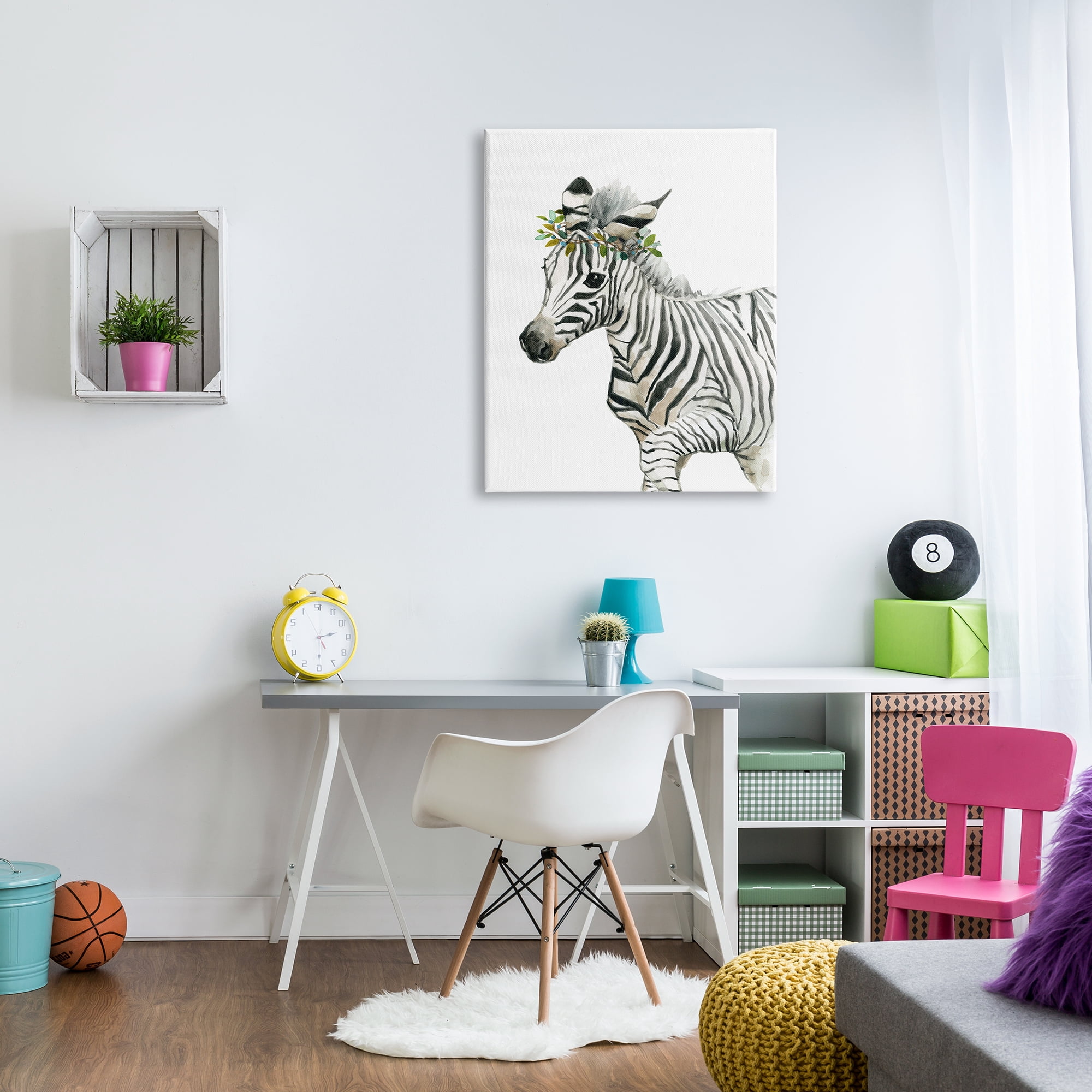 Stupell Industries Young Zebra Boho Fashion Chic Forest Crown Animals & Insects Painting Gallery Wrapped Canvas Print Wall Art, 30 x 40