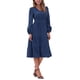 thumbnail image 2 of Vestido V de Cuello Inspire Chic para Mujer con Mangas de Linterna, Volantes, Corte A, Elegante, Casual, Midi, Talla XL, Azul Oscuro, 2 of 6