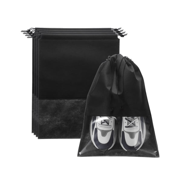 5pcs Travel Shoe Bags Non-Woven Drawstring Organizers Bags, Black