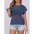 thumbnail image 5 of ANRABESS Women’s Tops 2026 Trendy Summer Shirts Crochet Cap Sleeve Knitted Sweater Spring Beach Vacation Clothes Blue Large, 5 of 9