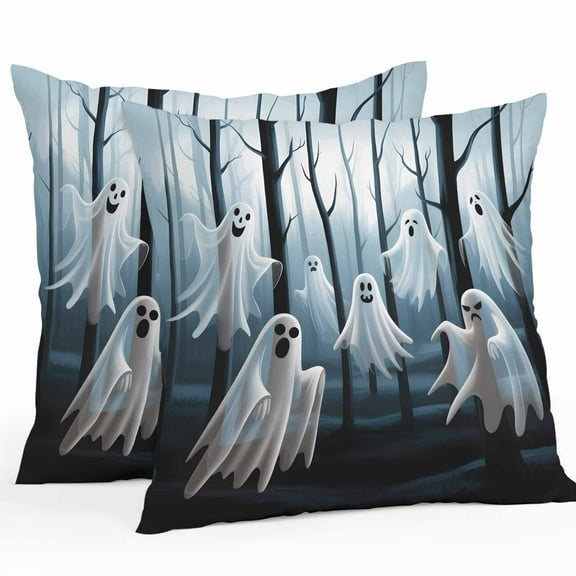 Outdoor Waterproof Pillow Covers Halloween Forest Horror Ghost Decorative Throw Pillow Protectors,Eerie Black White Pillowcase Cushion Cases for Patio Sofa Garden Couch,16x16in,Pack of 2