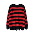 thumbnail image 3 of High Street-suéter de rayas rojas y negras para hombre, Jersey informal de cuello redondo con borlas y agujeros rasgados, estilo Retro Punk, ropa de otoño, 3 of 4
