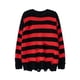 thumbnail image 3 of High Street-suéter de rayas rojas y negras para hombre, Jersey informal de cuello redondo con borlas y agujeros rasgados, estilo Retro Punk, ropa de otoño, 3 of 4
