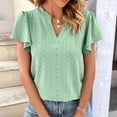 thumbnail image 2 of Lindreshi T Shirts for Women Womens Spring and Summer Gold Lace V-Neck Solid Color Bottom T-Shirt Hollow Top, 2 of 8
