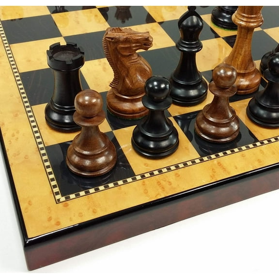 Large Acacia Black 4 5/8" Anderssen Staunton Wood Chess Set 18 Walnut Color Bd