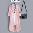 thumbnail image 2 of Tiqkatyck Womens Blouse Women's Artistic Retro Cotton Linen Shirt Solid Color 3/4 Sleeve Doll Neck Loose Casual T Shirt Top Striped Long Sleeve Shirt Women Button Down Shirts for Women Pink M, 2 of 4