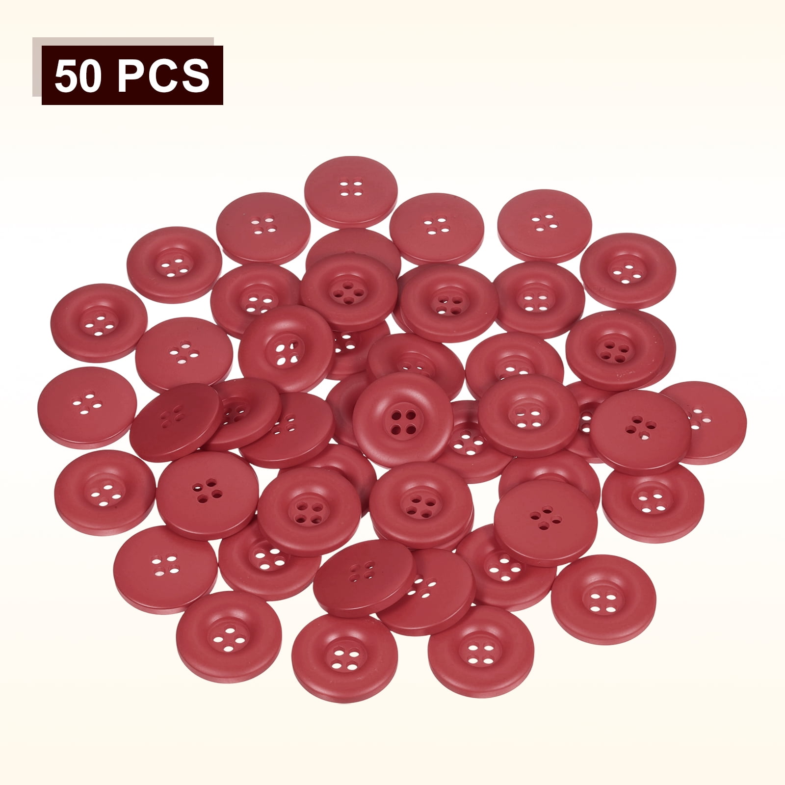 Uxcell 50pcs Sewing Button 30mm 4 Holes Resin Round Crafting Buttons, Bright Red