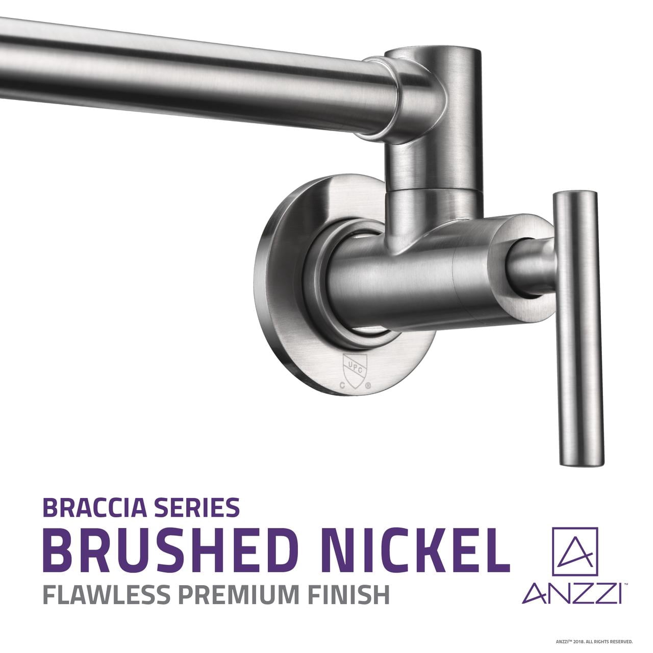 ANZZI Braccia Wall Mounted Double Handle Pot Filler in Brushed Nickel