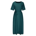 thumbnail image 4 of Zorckvet Long Dresses for Women with Pockets Loose Linen Round Neck Trendy Womens Dress Fashion, 4 of 6