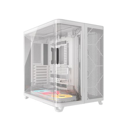 Corsair AIR 5400 LX-R RGB iCUE LINK Triple Chamber Mid-Tower PC Case-White with 3x iCUE LINK LX-R RGB 120mm reverse-rotor fans and System Hub Pre-Installed, BTF Back Plug Motherboard Design