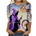 thumbnail image 2 of Uootdi Halloween Shirts for Women 3/4 Sleeve Crew Neck Skull Pumpkin Witch Graphic Casual Festival Basic Tee for Gift Party Stree t, 2 of 4