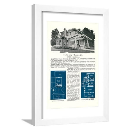 Rendering and Floor Plan of Craftsman House Framed Print Wall