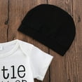 thumbnail image 5 of One opening Infant Baby Boy Clothes  Little Brother Letter Print Bodysuit + Pants + Hat 3Pcs Outfit Set, 5 of 6