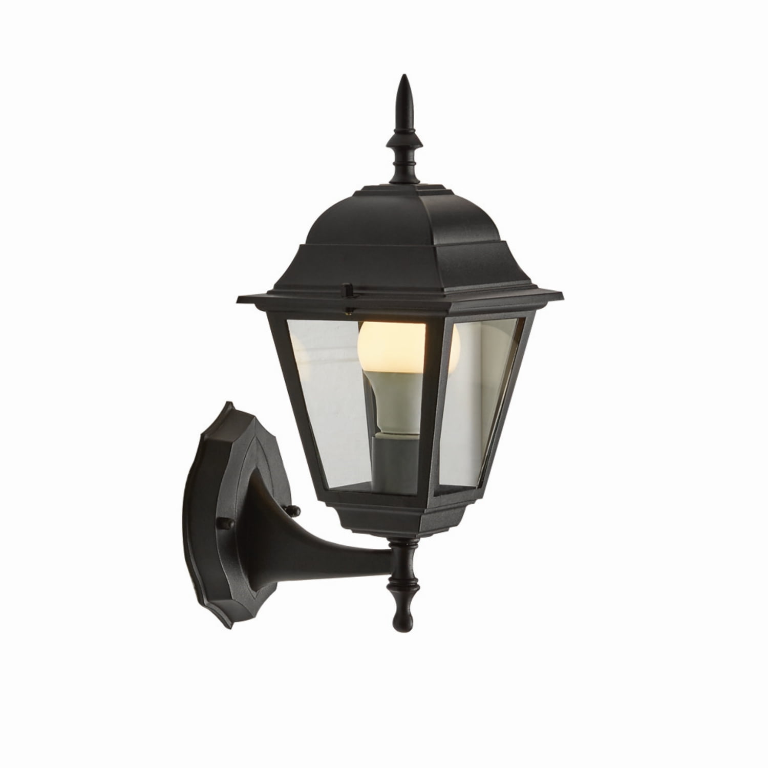 (2 pack) Mainstays 13.5" Classic Black Outdoor Coach Wall Light, Clear Glass Lens, Bulb Not Included