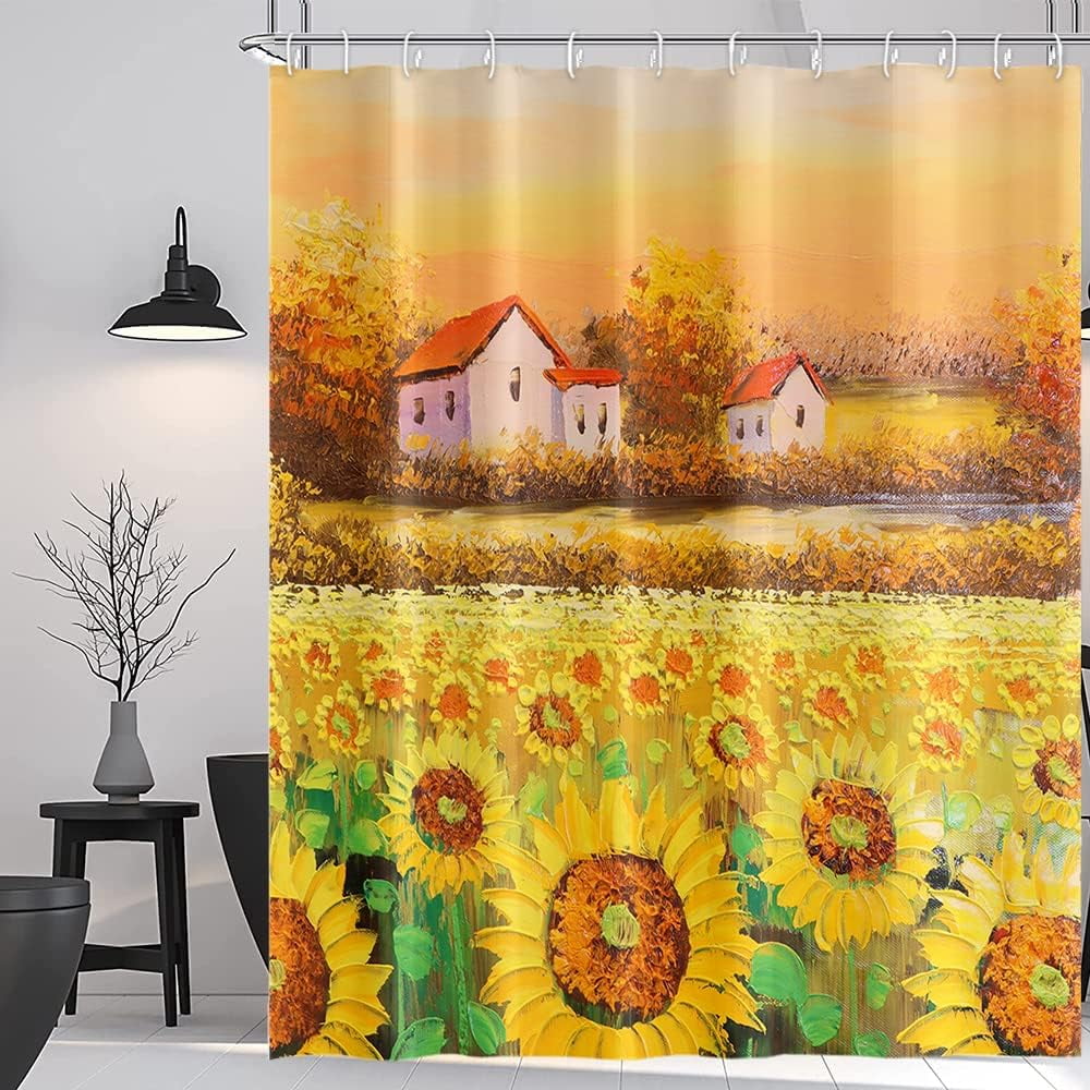 SPXUBZ Vintage Farmhouse Shower Curtain Set with Hooks Rustic Fields