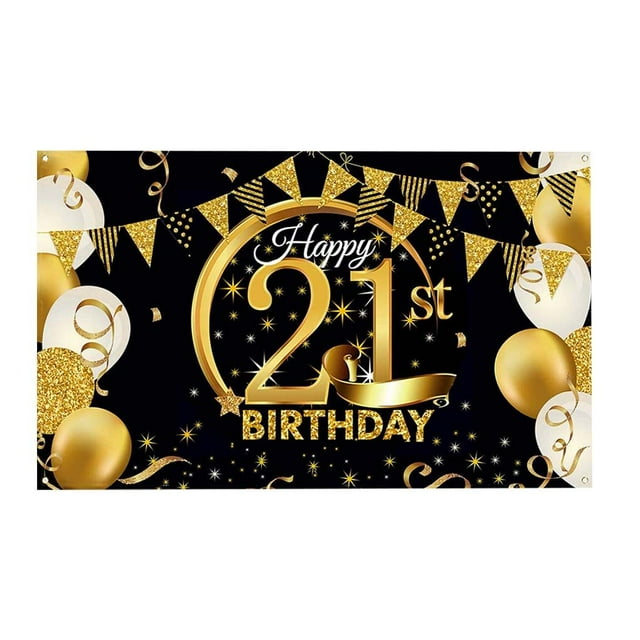 Birthday Party Banner Home Birthday Theme Backdrop Background Wall Decoration, 21 Years Old