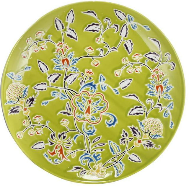 Benzara BM180996 Plaque Décorative en Céramique à Motifs Floraux de Forme Ronde et de Couleur Multiple