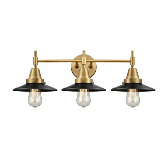 447-3W-BB-M6-BK-Innovations Lighting-Railroad - 3 Light Bath Vanity-7.25 Inches Tall and 26 Inches Wide-Brushed Brass Finish-Matte Black Shade Color