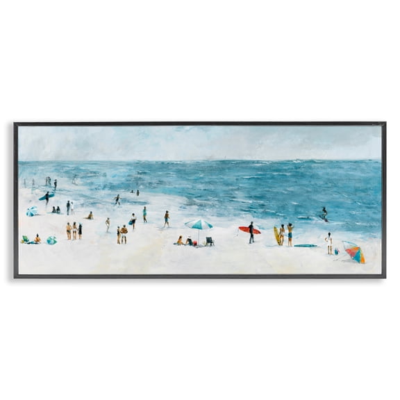Stupell Industries Busy Beach Coastal Scene Black Framed Giclee Art, design by Lorenzo Collective