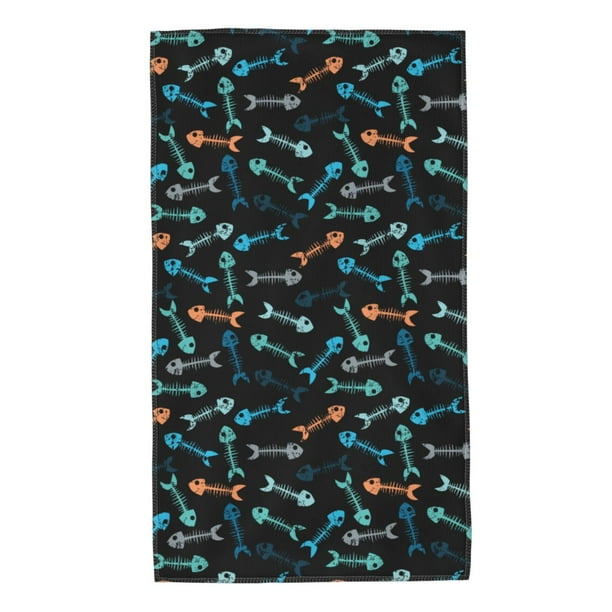 Balery Little Fish Skeleton Toalla de Microfibra Premium con Estampado – 27.5x16 pulgadas, Alta Absorción, Suave y Aterciopelada, Secado Rápido