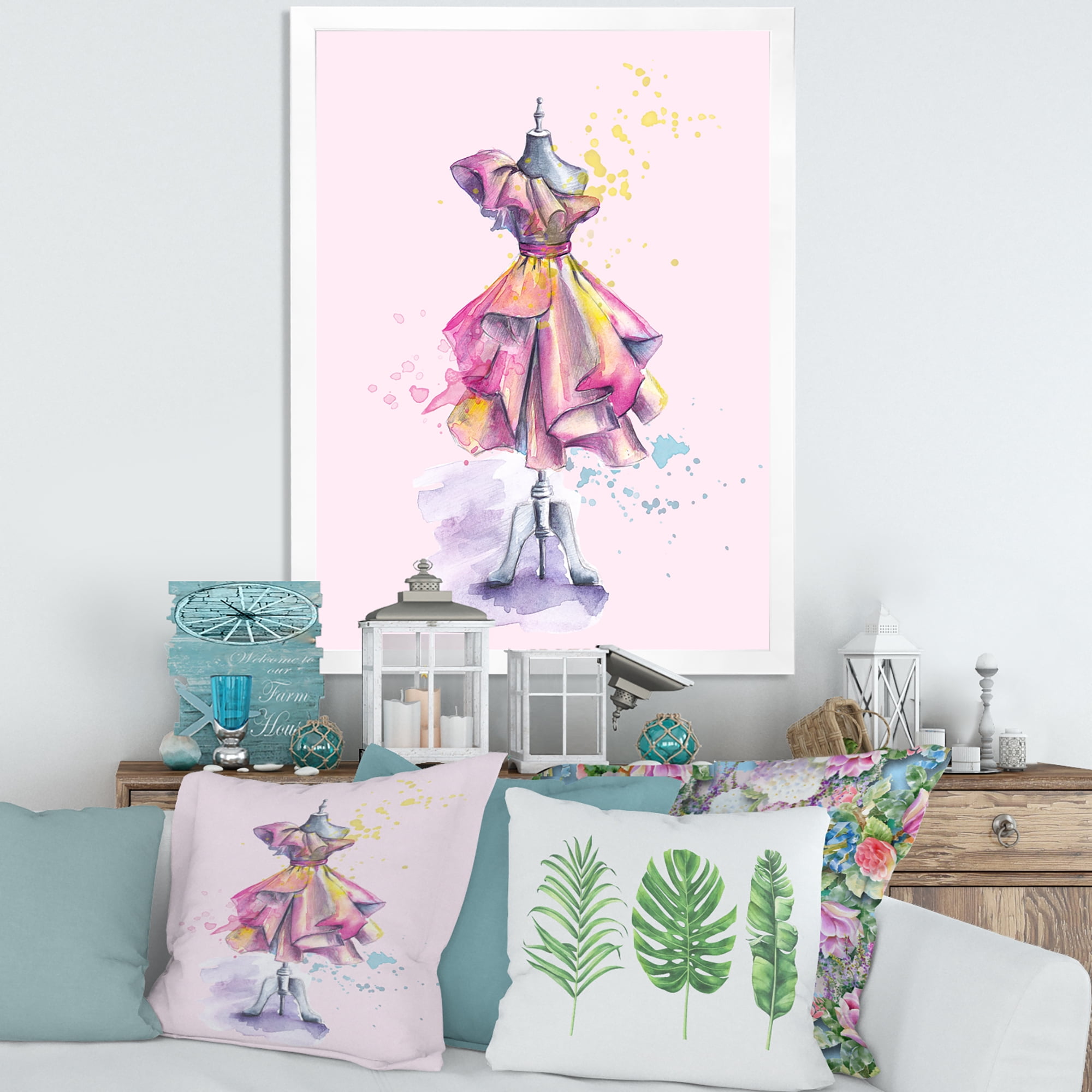 Designart 'Beautiful Purple Dress With Folds On Fashion Mannequin' French Country Framed Art Print