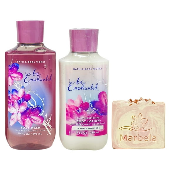 Bath & Body Works Be Enchanted Body Wash and Body Lotion Duo Set with a Himalayan Salts Springs Bar Soap - Full Size