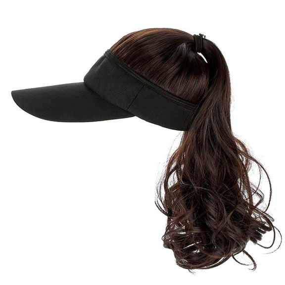 YEKEYI Outdoor Wig Hat with Hair Ponytail - Baseball Cap with Wavy Brown Women's Wig (Black)