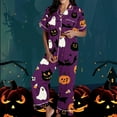 thumbnail image 2 of THDHVS Pajamas for Women Set,Womens Pajama Sets,Women's Pajama Sets Short Sleeve Button Down Halloween Print Sleepwear Nightwear Soft Pjs Lounge Sets Purple 3XL, 2 of 7
