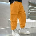 thumbnail image 4 of IVEYRTF Kids Solid Color Cargo Pants Elastic Waist with Pockets Loose Straight Leg Fall Winter Fashion Casual Trousers(Yellow,9 Years), 4 of 7