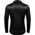 thumbnail image 4 of Mens Silk Shirts Long Sleeve-Luxury Shiny Silk Satin Party Dress Shirt Button Up Casual Muscle Fit for Men(Black,L), 4 of 5