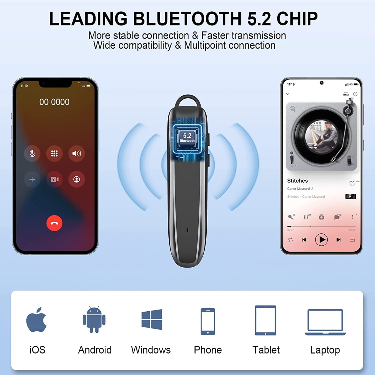 Mono Earbud Wireless Earphone for Google Pixel 9/Pro/XL - Handsfree Mic Single Headphone Headset
