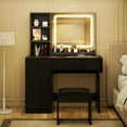 thumbnail image 4 of Makeup Vanity Desk with Mirror and LED Lights, Vanity Table with Charging Station, Drawers, Shelves, Cabinet & Upholstered Stool, Adjustable Lighting, 4 of 7