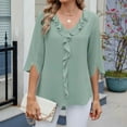 thumbnail image 4 of ECZHAW Clearance,Womens Dressy Casual Blouses 3/4 Sleeve V Neck Ruffle Tops Business Ladies Summer 2025 Trendy Work Shirt, 4 of 4