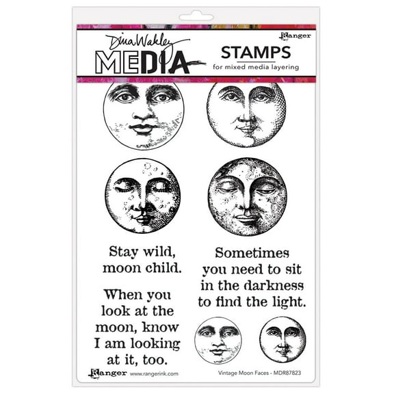 Dina Wakley Media Cling Stamps 6"X9"-Vintage Moon Faces