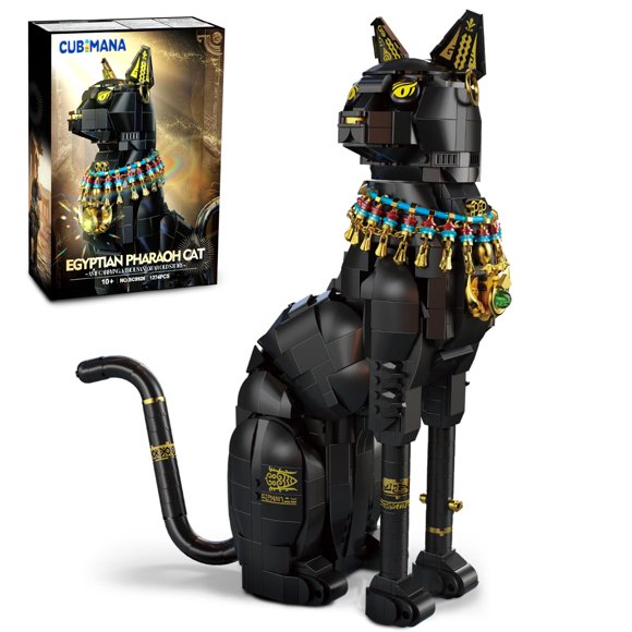 CUBIMANA Ensemble de Construction Chat Pharaon Égyptien - Jouet Blocs de Construction Animal Chat Noir pour Adultes Projet d'Artisanat DIY Modèle de Chat Égyptien pour Maison Bureau