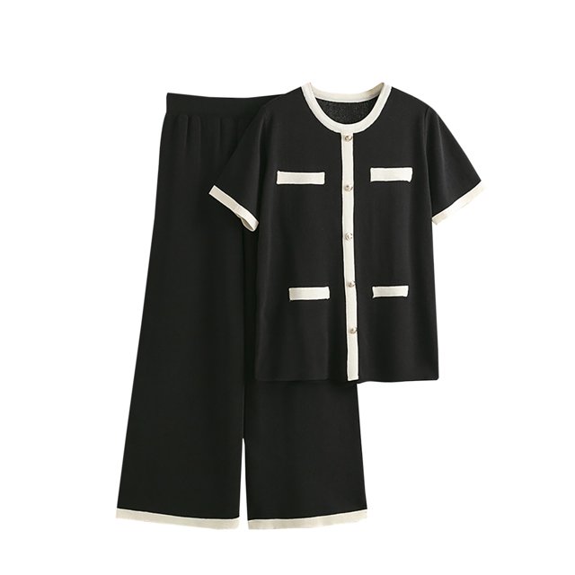Ensembles Assortis pour Femmes Manches Courtes Col Rond Chemises Pantalons Larges Amples Pyjamas Ensembles Vêtements d'Été pour Femmes