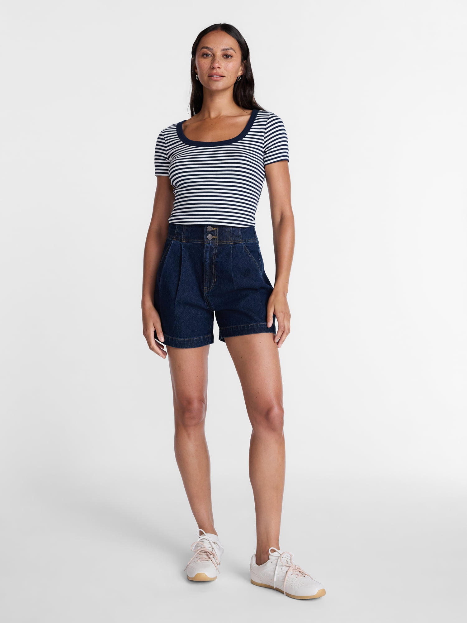 Time and Tru Women's Ribbed Scoop Neck Tee with Short Sleeves, Sizes XS-XXXL