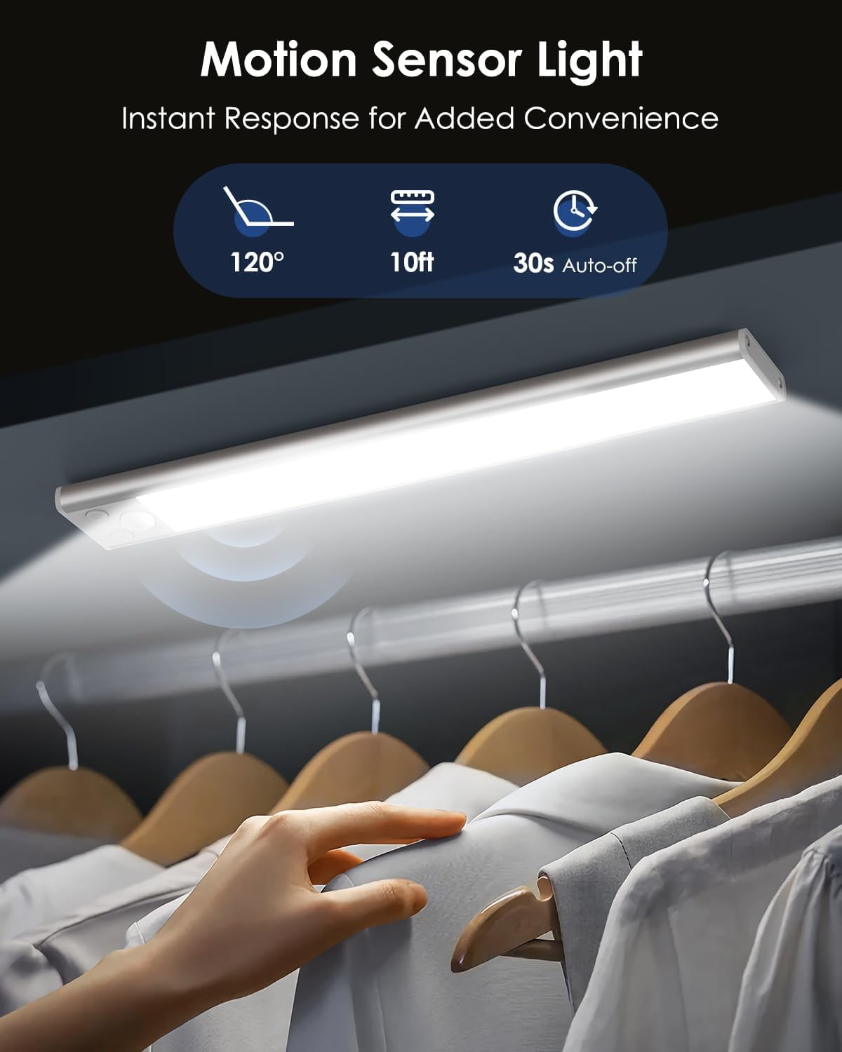 5-Pack Under Cabinet Lighting, 68LED 2000mAh Rechargeable Battery Operated Motion Sensor Light Indoor, 3 Color Wireless Dimmable Closet Lights, Magnetic Under-counter Fixtures for Kitchen, Home
