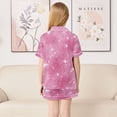 thumbnail image 4 of Silky Satin Kids' Pajama Set Breathable & Smooth Unisex Button-Down Pajamas Pink Glitter Background, 4 of 7
