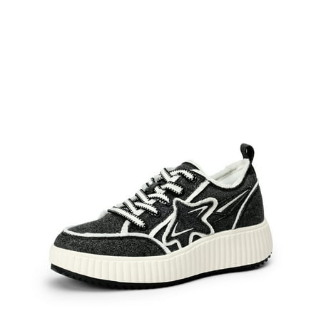 

BURUDANI Women s Platform Fashion Sneaker Comfortable Casual Denim Athletic Star Sneakers Black/White Size 7