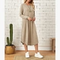 thumbnail image 5 of pbnbp Plus Size Dresses for Women Casual Loose Fit Plain Color Crewneck Long Sleeve Fall Midi Dress with Pockets, 5 of 8
