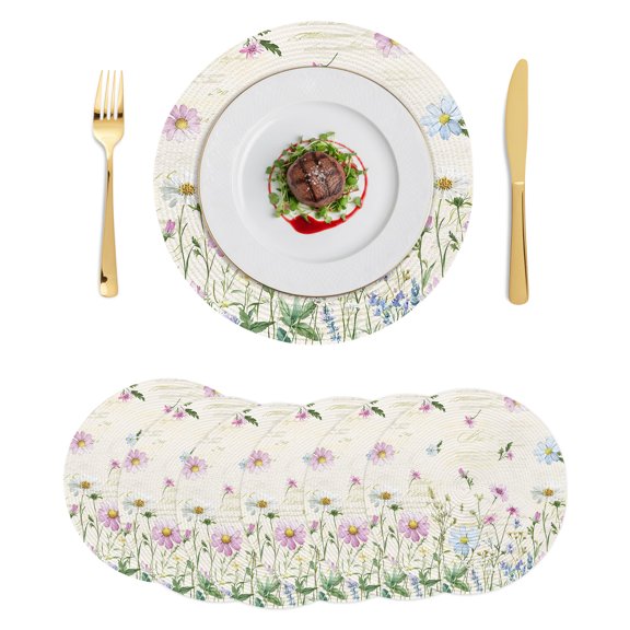 Round Placemats Vintage Floral Watercolor 15 inch Set of 6 Table Mats for Dining Table Pink White Purple Heat Resistant Non-Slip Kitchen & Home Decorative Place Mat Set