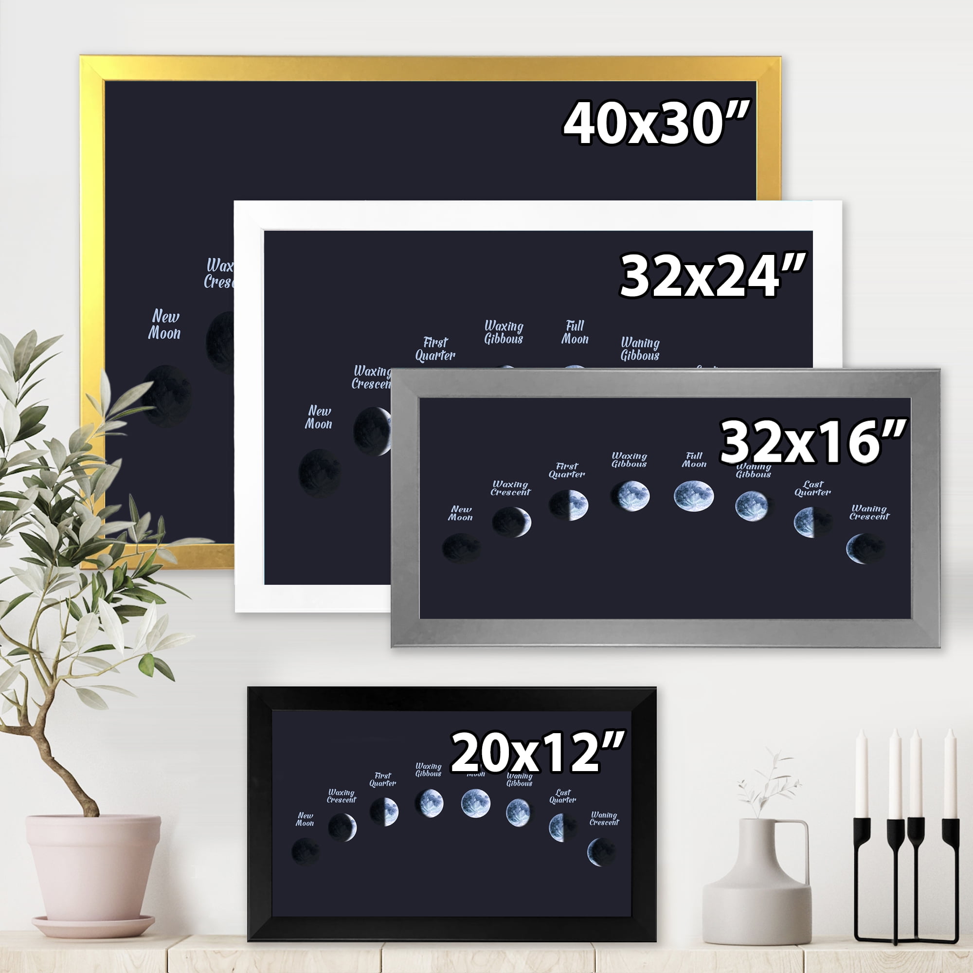 Designart 'Different Moon Phases In Space' Bohemian & Eclectic Framed Art Print