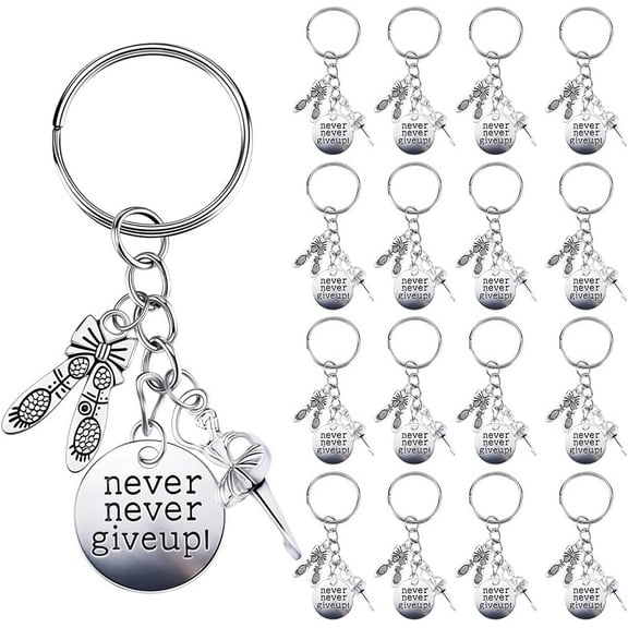 1 Box 20Pcs Never Give Up Keychain Bulk Ballet Keychain Pack Silver Alloy Inspiration Word Dance Key Chains for Party Favor Wedding Favors Handbag Christmas Decoration Gift Adults