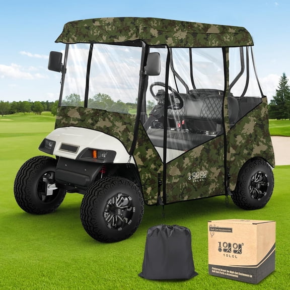 10L0L Universal Golf Cart Enclosure 2 Passenger for Club Car DS Precedent EZGO TXT, Camouflage Golf Cart Driving Rain Cover