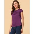 thumbnail image 3 of Unique Bargains Blouse Soyeuse à Manches Courtes pour Femmes Col Rond Plissé Décontracté Élégant, 3 of 5