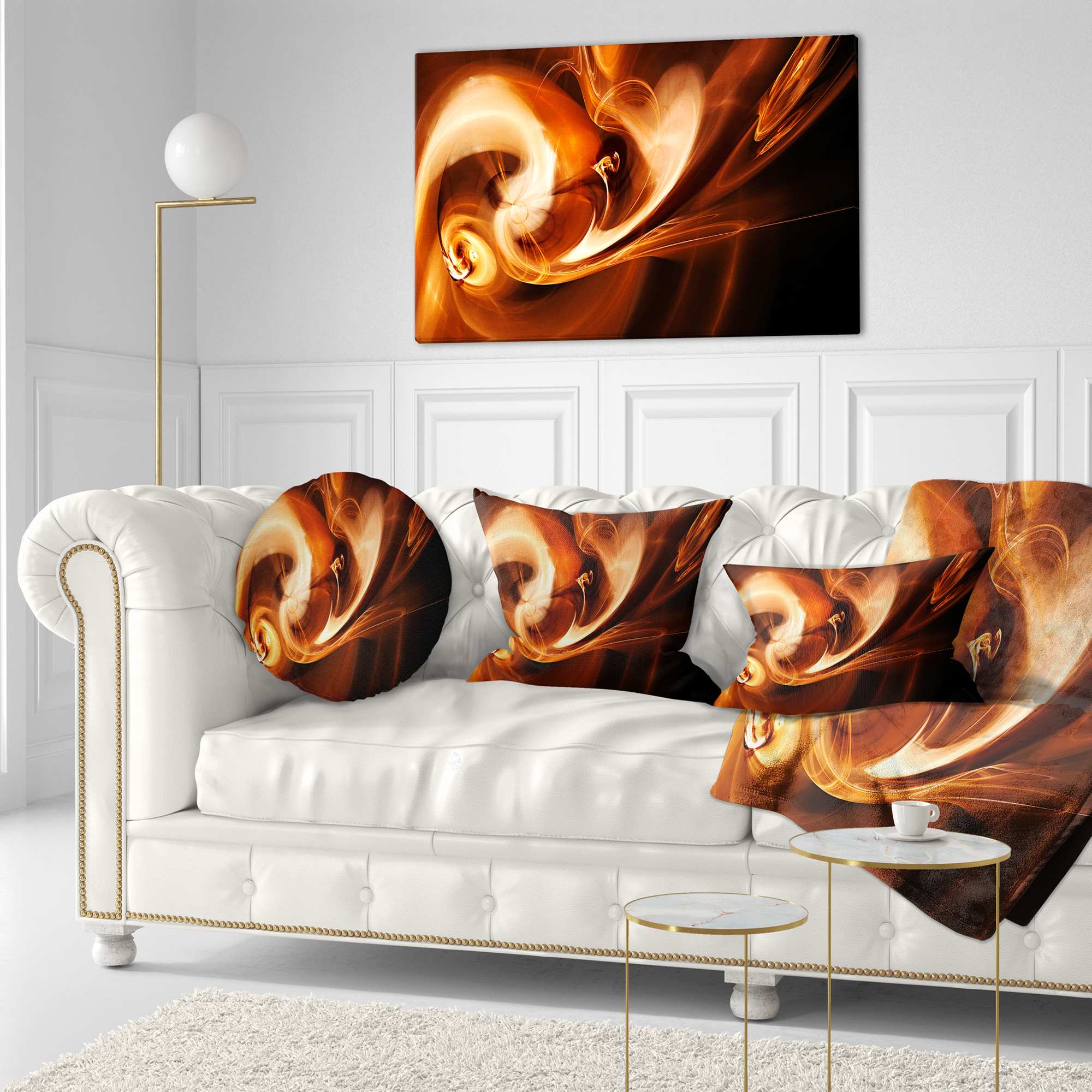 Designart Fractal Smoke Texture Brown - Abstract Throw Pillow - 12x20
