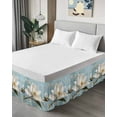 thumbnail image 4 of White Floral Bed Skirt Queen Size 18 Inch Drop, Magnolia Leaf Plant Pastoral Retro Style Wrap Around Dust Ruffle Bedskirts, Wrinkle & Fade Resistant Easy Fit Bedskirt with Adjustable Elastic, 4 of 8